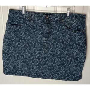 Christopher & Banks Women 16 Denim Rosette Floral Print Pockets Y2k Jean Skort